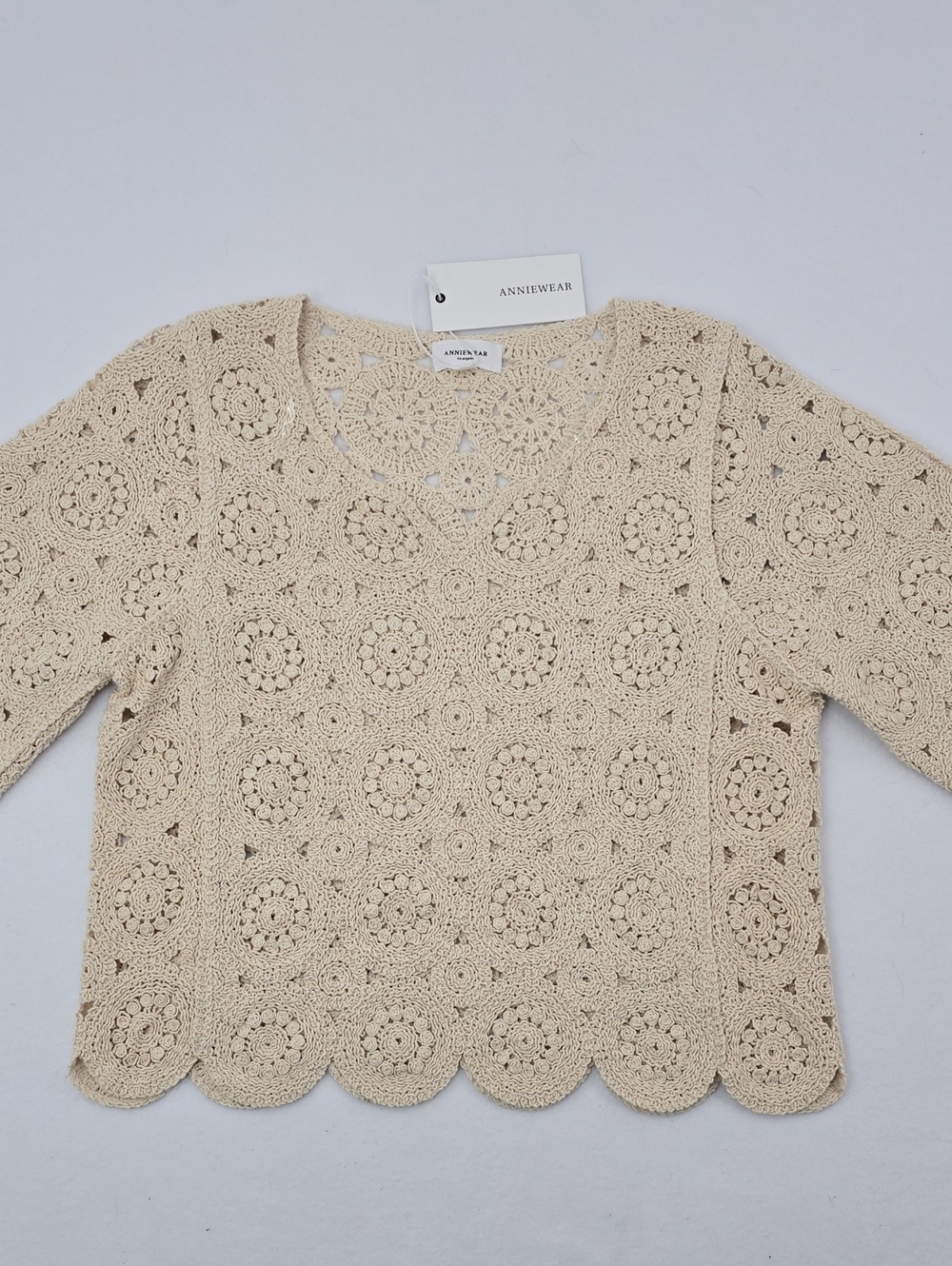 Anniewear Cream Crochet Knit Sweater